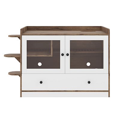 Whisen 43" Cat Litter Box Enclosure, Hidden Cat Litter Box Furniture with Drawer and Stairs