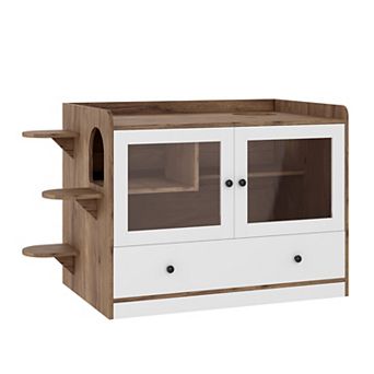 Whisen 43" Cat Litter Box Enclosure, Hidden Cat Litter Box Furniture with Drawer and Stairs