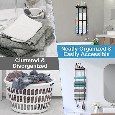 Wall-Mounted Towel Rack Organizer Shelf for Rolled Bath Towels and Hand Towels