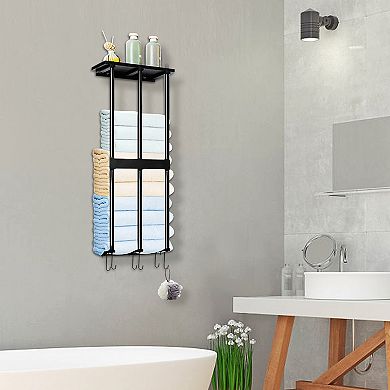 Wall-Mounted Towel Rack Organizer Shelf for Rolled Bath Towels and Hand Towels