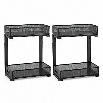 2 pc Under Sink Organizer 2 tier Pull-Out Cabinet Baskets with Adjustable Mesh Storage Shelves