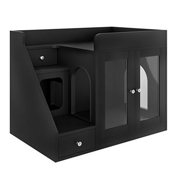 Whisen 32.6" Cat Litter Box Enclosure, Hidden Litter Box Furniture with Light and 2 Storage Drawers