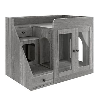 Whisen 32.6" Cat Litter Box Enclosure, Hidden Litter Box Furniture with Light and 2 Storage Drawers