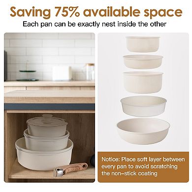 9-Piece Nonstick Cookware Set with Detachable Handles & Glass Lids, Oven Safe