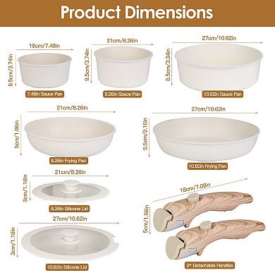 9-Piece Nonstick Cookware Set with Detachable Handles & Glass Lids, Oven Safe