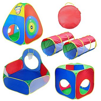 5 pc Kids Ball Pit Play Tent Set w/ 2 Tunnels & 2 Tents for Toddlers Indoor Outdoor