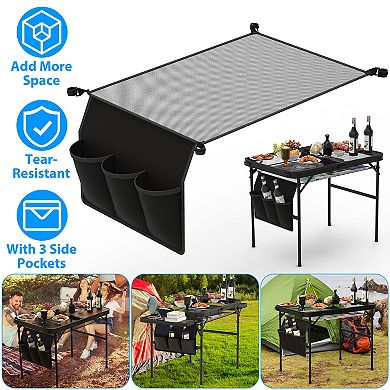 Camping Table Hanging Storage Net with Pockets & Clips, Tear-Resistant