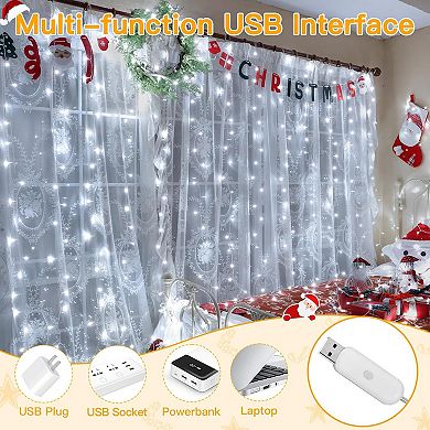Ollny 200 LED 6.6ft*6.6ft Cool White Curtain Lights