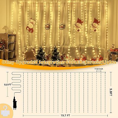 Ollny 600 LED 19.7ft x 9.8ft Warm White Curtain Lights