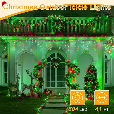 Ollny 504 LED 40ft Red&Green Christmas Icicle Lights