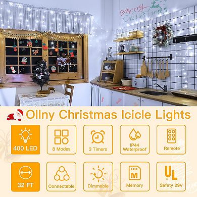 Ollny 400 LED 32ft Cool White Icicle Lights