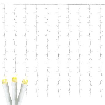 Ollny 200 LED 6.6ft*6.6ft Warm White Curtain Lights (Clear Cable, USB, 8 Modes, IP44 Waterproof)