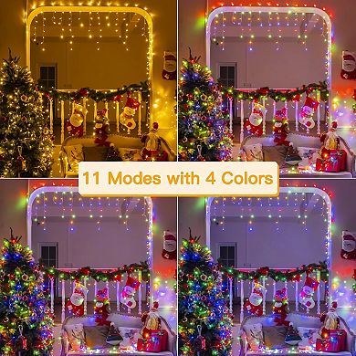 Ollny 306 LED 24.6ft Warm White/Multi Color Icicle Lights (Clear Cable, Plug in, 11 Modes)