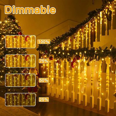 Ollny 306 LED 24.6ft Warm White/Multi Color Icicle Lights (Clear Cable, Plug in, 11 Modes)