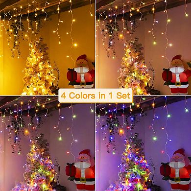Ollny 306 LED 24.6ft Warm White/Multi Color Icicle Lights (Clear Cable, Plug in, 11 Modes)