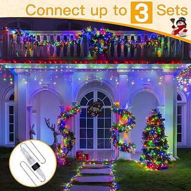 Ollny 306 LED 24.6ft Warm White/Multi Color Icicle Lights (Clear Cable, Plug in, 11 Modes)