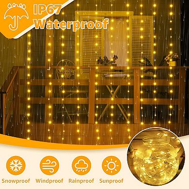 Ollny 300 LED 9.8ft*9.8ft Warm White Curtain Lights IP67 Waterproof