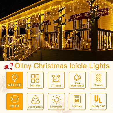 Ollny 400 LED 32ft Warm White Icicle Lights