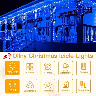 Ollny 400 LED 32ft Blue Icicle Lights