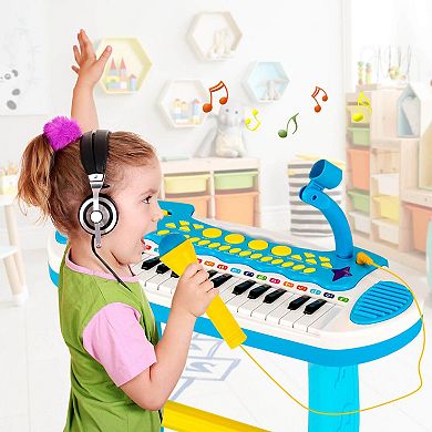 31-Key Kids Piano Keyboard Toy with Mic and Sounds for Ages 3+ - Blue