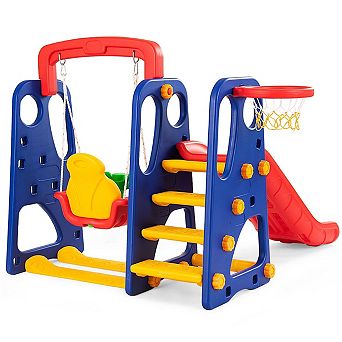 3 in 1 Toddler Slide and Swing Set with Basketball Hoop
