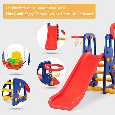3 in 1 Toddler Slide and Swing Set with Basketball Hoop