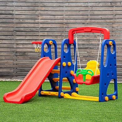 3 in 1 Toddler Slide and Swing Set with Basketball Hoop
