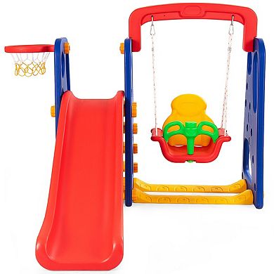3 in 1 Toddler Slide and Swing Set with Basketball Hoop