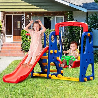 3 in 1 Toddler Slide and Swing Set with Basketball Hoop