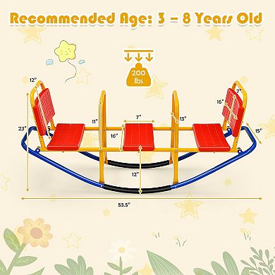 3-Seater Kids Teeter Totter with Backrest and Handrails for Ages 38