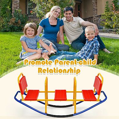 3-Seater Kids Teeter Totter with Backrest and Handrails for Ages 38
