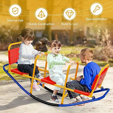 3-Seater Kids Teeter Totter with Backrest and Handrails for Ages 38