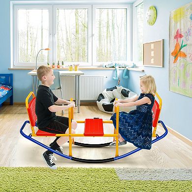 3-Seater Kids Teeter Totter with Backrest and Handrails for Ages 38