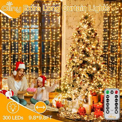 Ollny 300 LED 9.8ft*9.8ft Warm White Curtain Lights