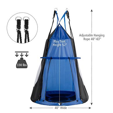 2-in-1 40-Inch Kids Hanging Chair Swing Tent Set - Blue