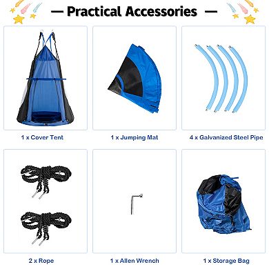 2-in-1 40-Inch Kids Hanging Chair Swing Tent Set - Blue