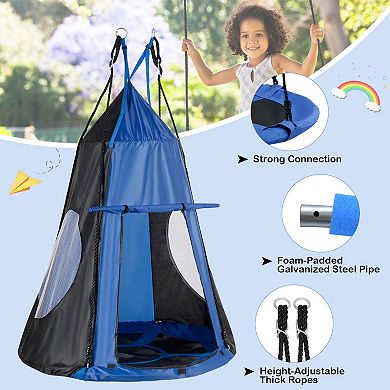 2-in-1 40-Inch Kids Hanging Chair Swing Tent Set - Blue