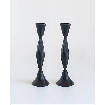 High Diamond Hand-Forged Iron Candle Stand - Set of 2