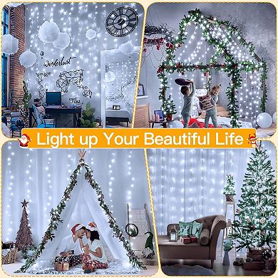 Ollny 300 LED 9.8ft*9.8ft Cool White Curtain Lights USB