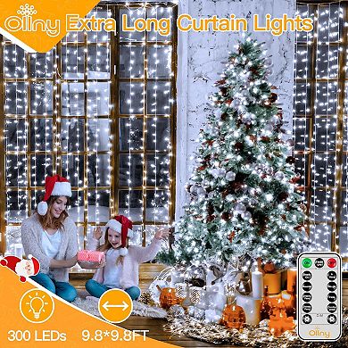 Ollny 300 LED 9.8ft*9.8ft Cool White Curtain Lights USB