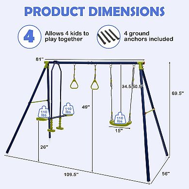 3-in-1 Outdoor Swing Set for Kids Aged 3 to 10