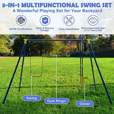 3-in-1 Outdoor Swing Set for Kids Aged 3 to 10