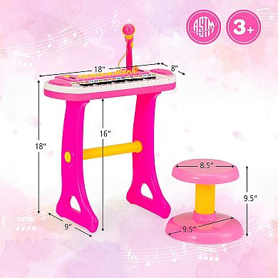 31-Key Kids Piano Keyboard Toy with Mic and Sounds for Ages 3+ - Pink