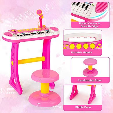 31-Key Kids Piano Keyboard Toy with Mic and Sounds for Ages 3+ - Pink