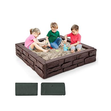 2 in 1 HDPE Kids Sandbox with Cover and Bottom Liner