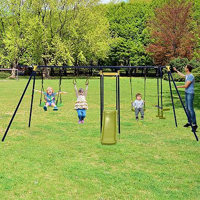 7-in-1 Stable A-shaped Outdoor Swing Set for Backyard
