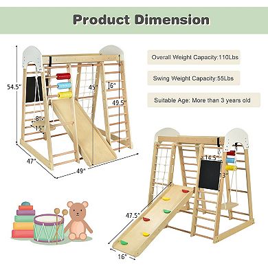 8-in-1 Wooden Climber Play Set with Slide and Swing for Kids