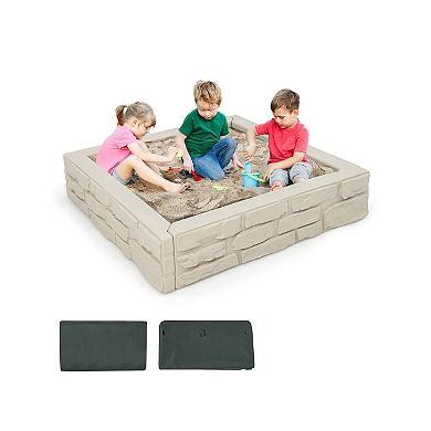 2 in 1 HDPE Kids Sandbox with Cover and Bottom Liner