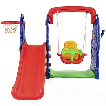 3-in-1 Junior Children Freestanding Design Climber Slide Swing Seat Basketball Hoop