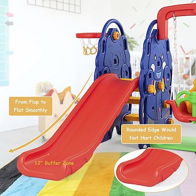 3 In 1 Toddler Slide And Swing Set With Basketball Hoop Freestanding Playset